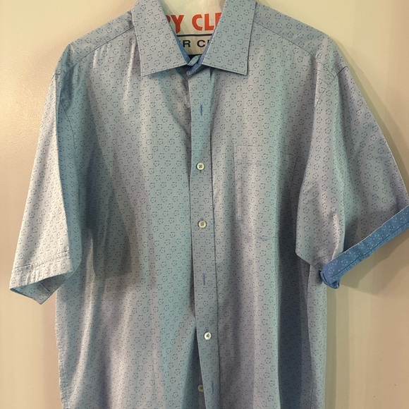 Men large bugatchi Classic Fit Short Sleeve blue Shirt - Picture 2 of 8